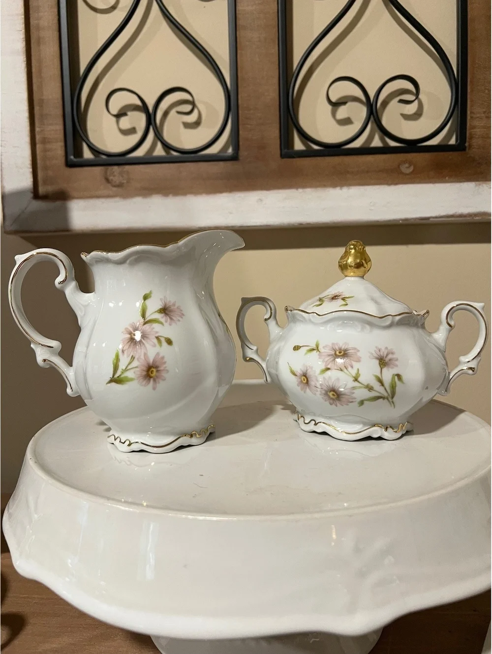 Vintage Mitterteich Bavaria Germany Cream Lavender Daisy Bell Sugar Creamer